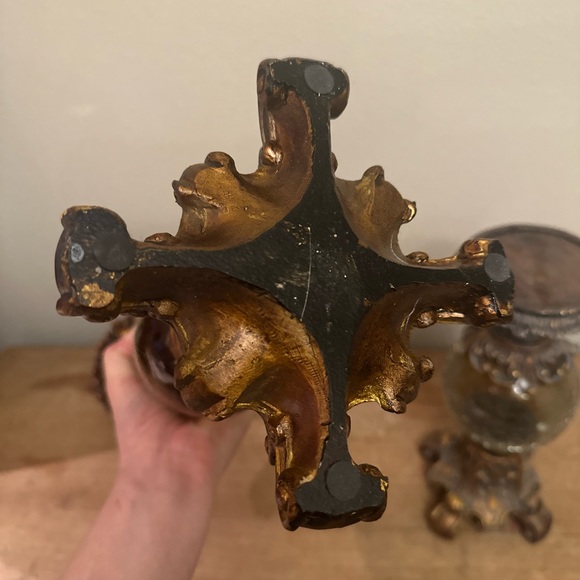 Bronze Glass Candle Holder Set Antique Ornate Style